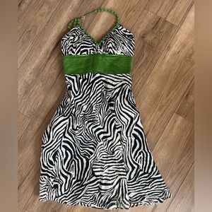 Phoebe Couture beaded halter dress zebra print green size 8